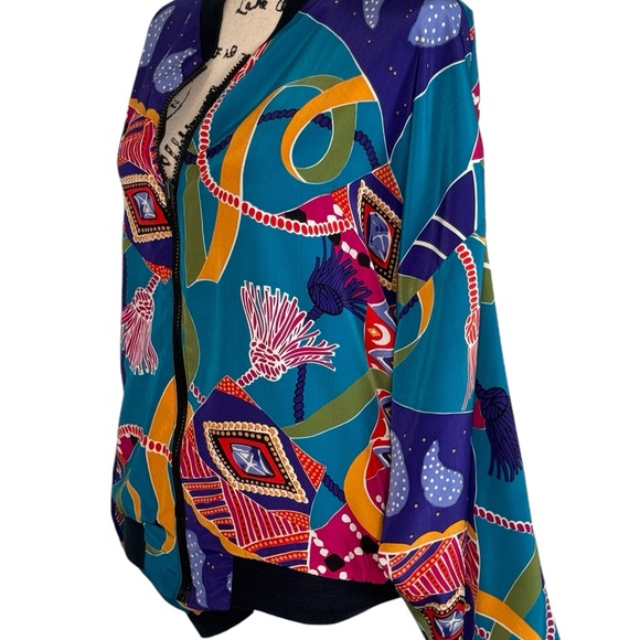 Bright Vintage Multicolor Geometric Bomber Jacket No Size Tag - Picture 3 of 8
